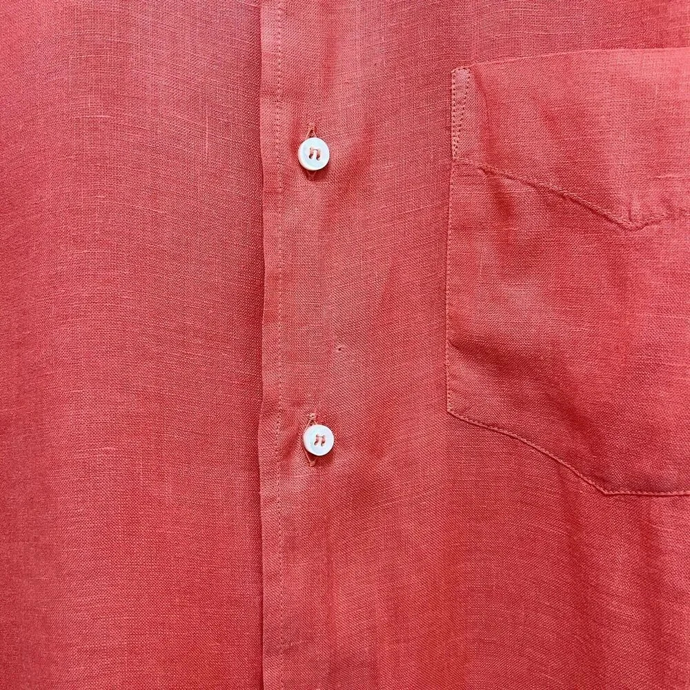 FEDELI Men’s Button Down Linen Shirt Long Sleeve Summer Shirt Coral Size 45 XL - Picture 10 of 11